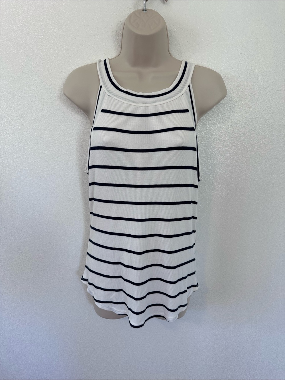 Threads 4 Thought White and Black Striped Racerback Tank